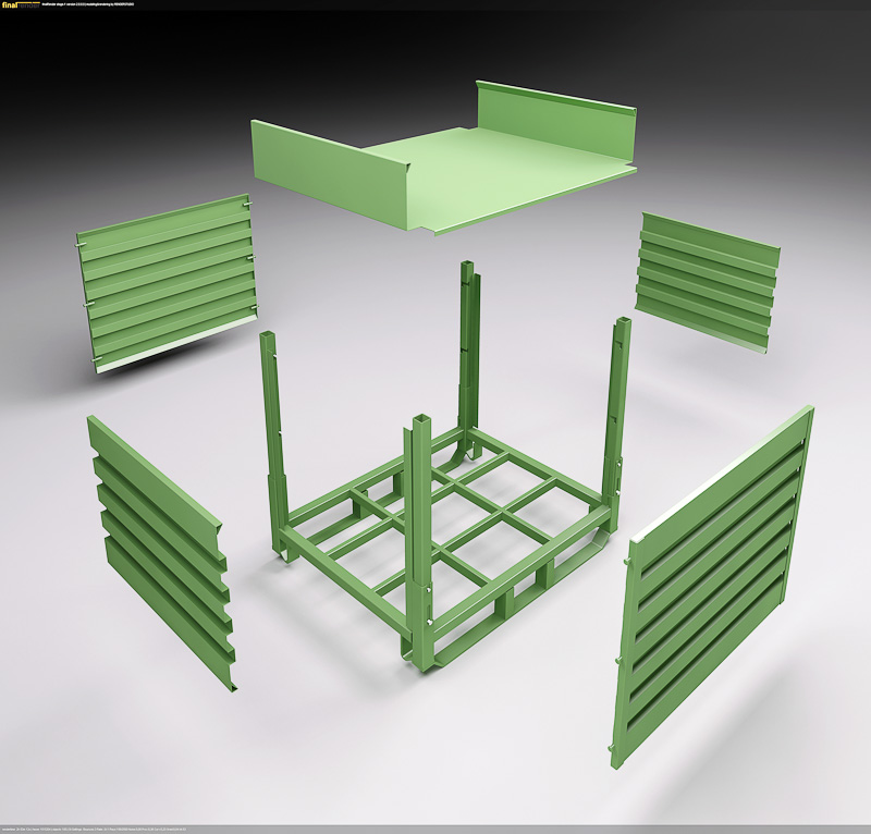 Contenitore abbattibile in lamiera_Explode